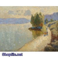 Tranh sơn dầu con đường ven sông